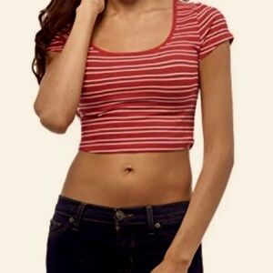 Ambiance striped scoop neck short sleeve crop tee NEW
